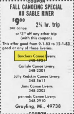 Borchers AuSable Canoe & Kayak - Sep 11 1983 Article (newer photo)